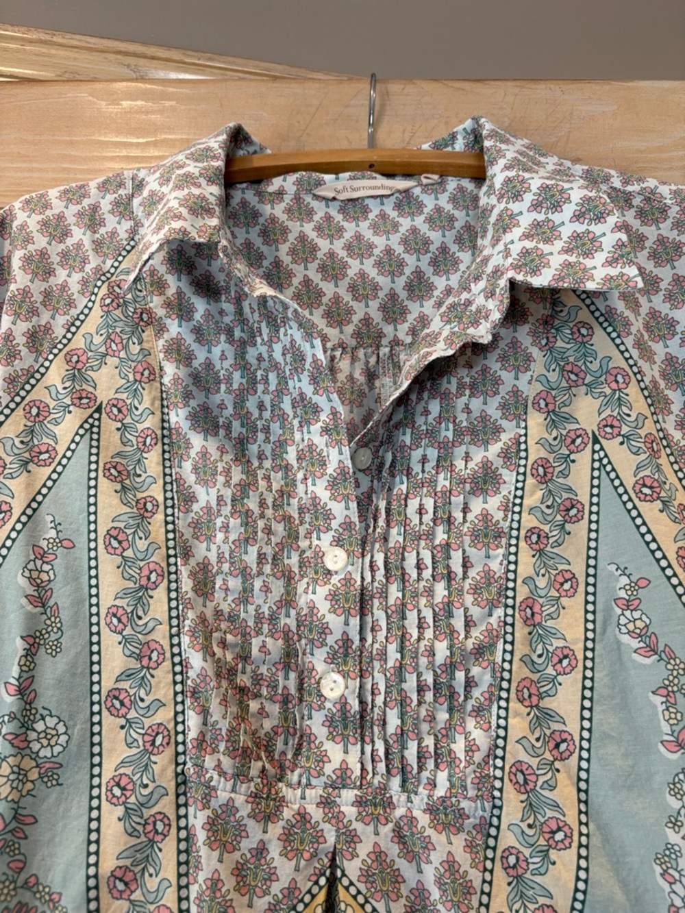 Soft Surroundings Tabitha Light Green Paisley-Print Shirt 3X